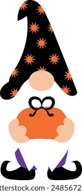 Cute gnome with pumpkin. Halloween gnome vector illustration.