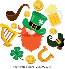 Cute gnome and Saint Patricks Day elements

