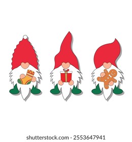 Cute Gnome Santa . Cute Cartoon Illustration . Set of cute Christmas gnomes