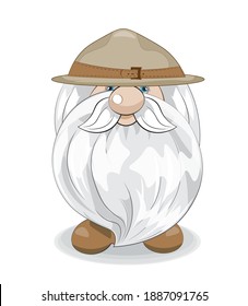 cute gnome scout , picture in hand drawing cartoon style for greeting. postcard