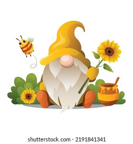 cute gnome sunflower in cartoon style. yellow gnome