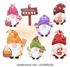 Cute Gnome und Sweet Dessert Illustration