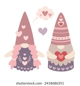 Cute gnome Valentines clipart. Valentines day clipart. Gnome love in cartoon flat style. Vector illustration.