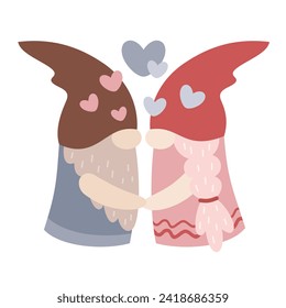 Cute gnome Valentines clipart. Valentines day clipart. Gnome love in cartoon flat style. Vector illustration.