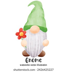 Cute Gnome Watercolor Illustration Vector