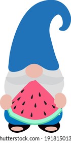 Cute gnome with watermelon, vector illustration art.
