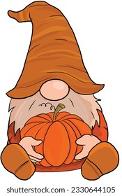 gnomos de café en el disfraz de otoño sosteniendo la ilustración de la calabaza