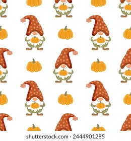 Cute gnomes in autumn. Seamless pattern. Vector illustration
