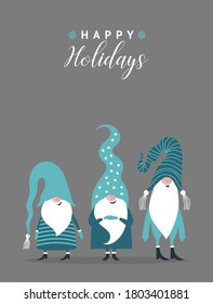 Cute Gnomes Christmas card. Happy New Year and Merry Christmas card. Seasons Greetings.