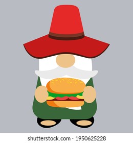 Cute gnomes with fast food, vector illustration