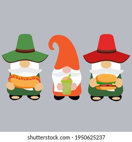 Cute gnomes with fast food, vector illustration