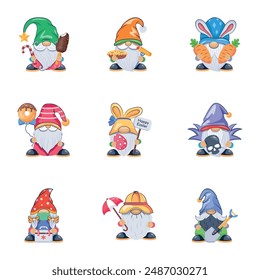  Cute Gnomes Flat Character Icons 
