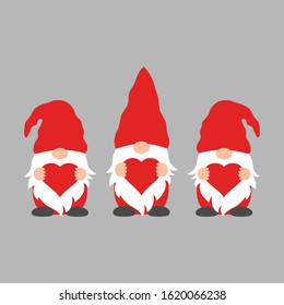 Cute Gnomes with hearts in red hats for Valentine s day cards, gifts, t-shirts, mugs, stickers, scrapbooking crafts and design.