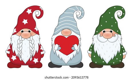 Cute Gnomes isolated on a white background. Gnomes cartoon set vector illustration.