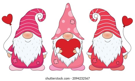 Cute Gnomes isolated on a white background. Gnomes cartoon set vector illustration.