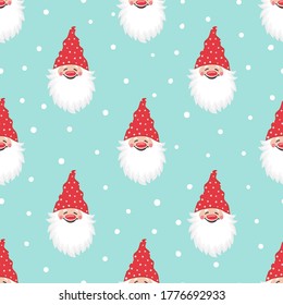 Cute gnomes pattern. Seamless Christmas background. Wrapping paper design