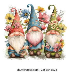 Cute gnomes. Watercolor illustration. T-shirt print.