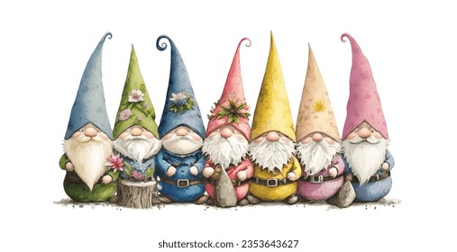 Cute gnomes. Watercolor illustration. T-shirt print.