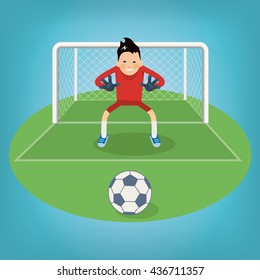 Cute Goalkeeper- Vector Illustration Of A Goalkeeper Prepares To Take A Penalty