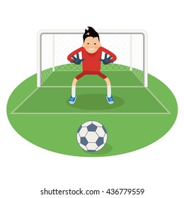 Cute goalkeeper- vector illustration of a goalkeeper prepares to take a penalty