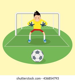 Cute goalkeeper- vector illustration of a goalkeeper prepares to take a penalty