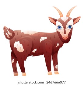 Cute goat animal in brown color. Vector kids illustration