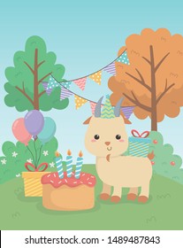 cute goat animal farm in birthday party scene