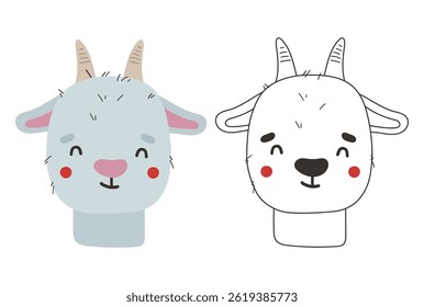 Cute goat animal isolated, cute farm animal coloring, kids illustration, cartoon