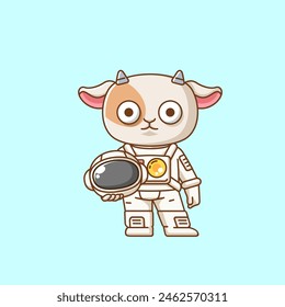 Cute goat astronaut animal kawaii chibi character mascot illustration outline style design set