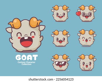 cute goat cartoon. animal vector illustration with different expressions