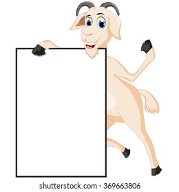 Cute goat cartoon with blank sign