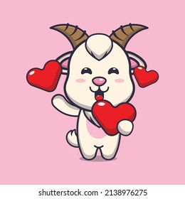 cute goat cartoon character holding love heart in valentines day