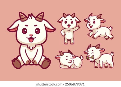 cute goat cartoon character set