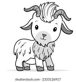 Cute Goat Cartoon Coloring Page Isolated for Kids