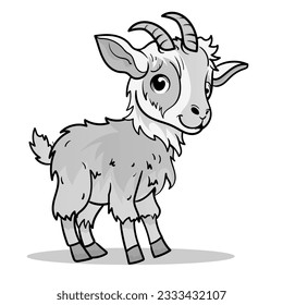 Cute Goat Cartoon Coloring Page Isolated for Kids