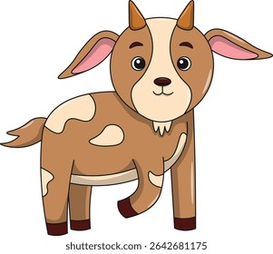 Cute goat cartoon. Flat vector illustration. Wild life animals. Cute animal on white background