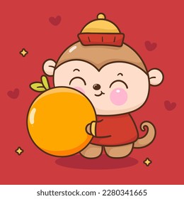 Cute ziegen Cartoon umarmt glückliche orangefarbene chinesische Tierarten. Serie: Willkommen Mondjahr (Happy neues Jahr). Grußkarte einzeln auf rotem Hintergrund. Perfekt machen einen Wunsch für Baby T-Shirt, Feiern.