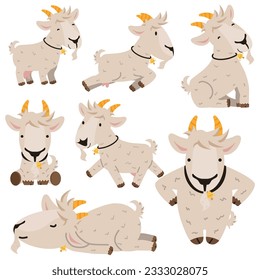 Cute goat cartoon vector flat  set