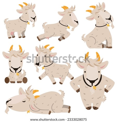 Cute goat cartoon vector flat  set