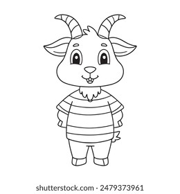 Cute goat cartoon wearing shirt coloring page illustration vector. For kids coloring book.