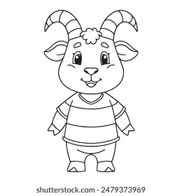Cute goat cartoon wearing shirt coloring page illustration vector. For kids coloring book.