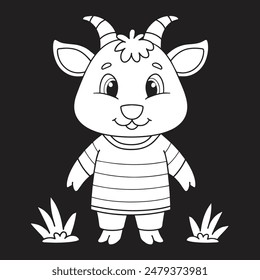 Cute goat cartoon wearing shirt coloring page illustration vector. For kids coloring book.