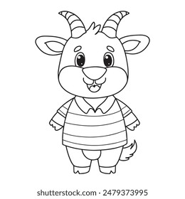 Cute goat cartoon wearing shirt coloring page illustration vector. For kids coloring book.