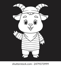 Cute goat cartoon wearing shirt coloring page illustration vector. For kids coloring book.