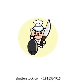 Cute goat chef character illustration design cooking fish