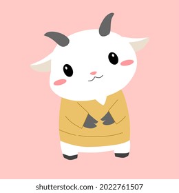 Cute goat (chibi) illustration for children book or flash card. A simple flat vector
