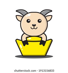cute goat chinese zodiac hugging gold