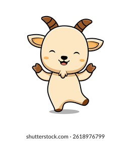 Cute Goat Dancing Animal Character Icon Illustration. Flat Cartoon Style Suitable for Web Landing Page, Banner, Sticker, Card