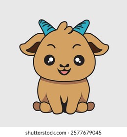 Cute Goat doodle illustration cartoon outline