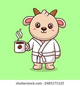 Cute goat drinking coffee cartoon icon illustration. Animal drink icon concept isolated flat cartoon style